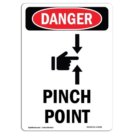 SIGNMISSION OSHA Danger Sign, Pinch Point, 5in X 3.5in Decal, 3.5" W, 5" L, Portrait, OS-DS-D-35-V-1528 OS-DS-D-35-V-1528